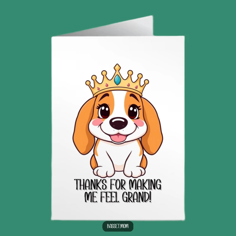 Free Printable Thank You Card: Regal Basset Crowned - Grateful Royal Downloadable