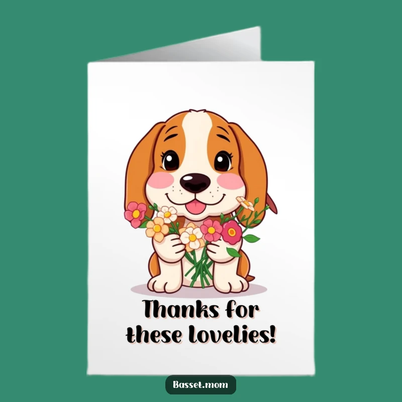 Funny Basset Hound Thank You Card Free Printable: Flower Dog Downloadable