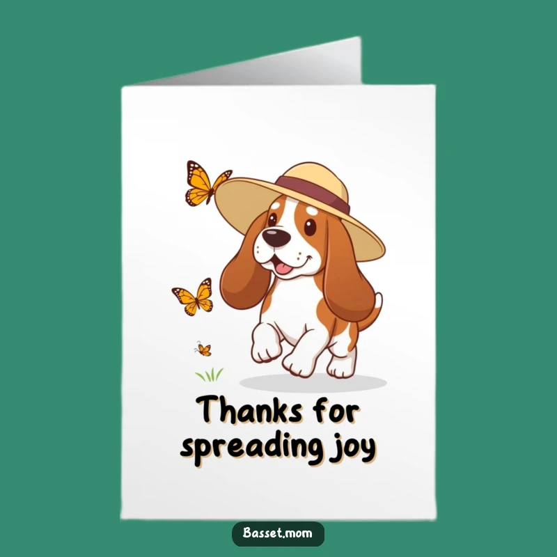 Free Printable Thank You Card: Basset Hound Butterfly Chase - Grateful & Goofy!