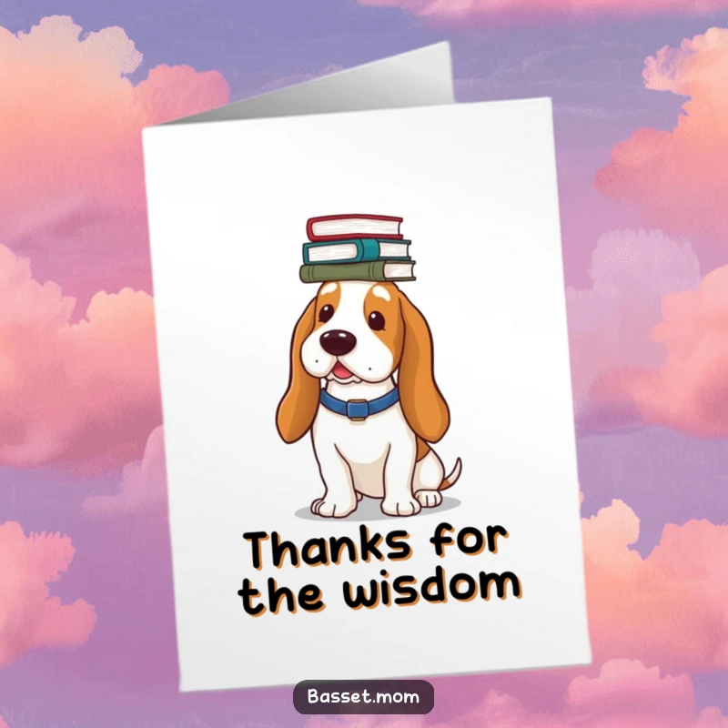 Funny Free Printable Thank You Card - A Basset Hound elegantly balancing books on its head, conveying thanks.