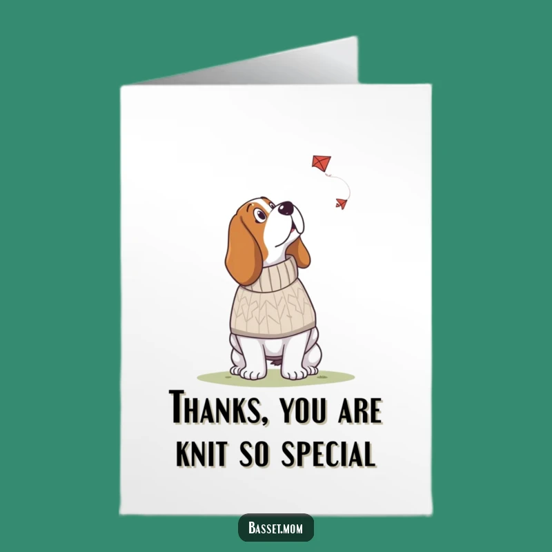 Free Printable Funny Basset Hound Thank You Card: Sweater Pup & Kite Downloadable Gift