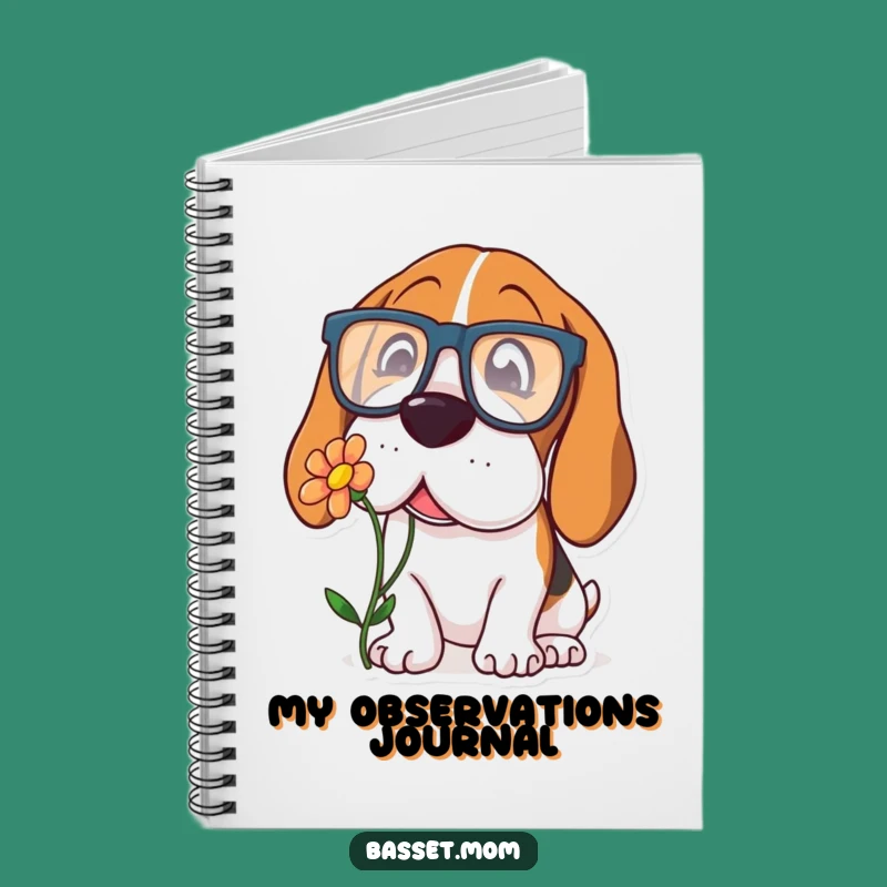 Funny Basset Hound Glasses Notebook - Curious Dog Journal