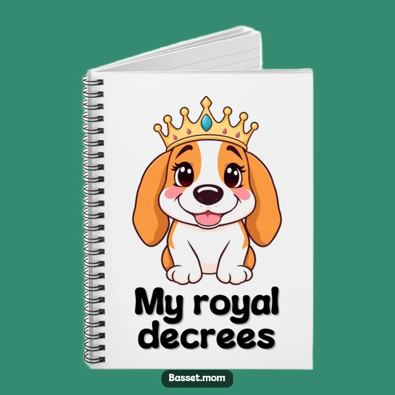 Funny Basset Hound King Notebook - Regal Crown Smiling Journal