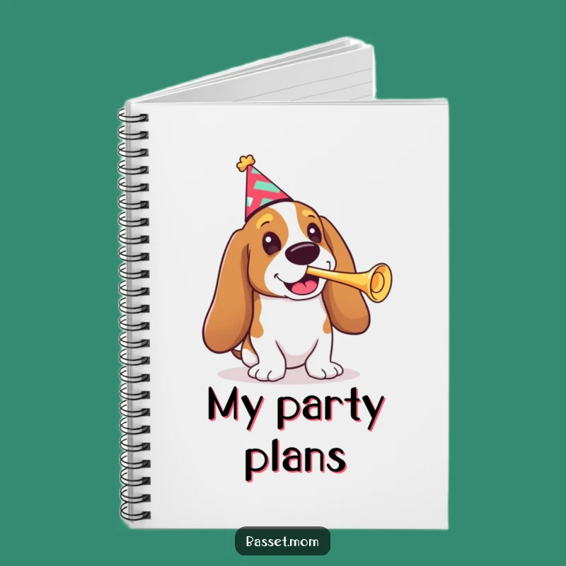 Funny Basset Hound Party Notebook - Creative Dog Gift with Party Hat & Trumpet