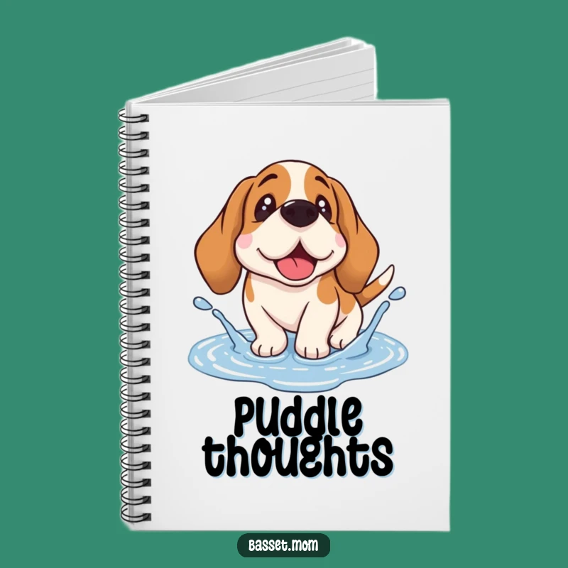 Funny Basset Hound Puddle Splash Notebook - Droopy Ear Dog Journal Gift