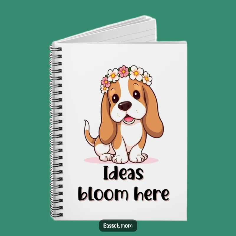 Funny Flower Crown Basset Hound Notebook: Droopy Ears Wagging Tail - Journal Funny Gift
