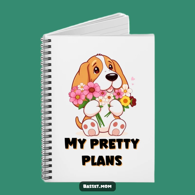 Funny Sweet Basset Hound Flower Notebook - Journal Gift