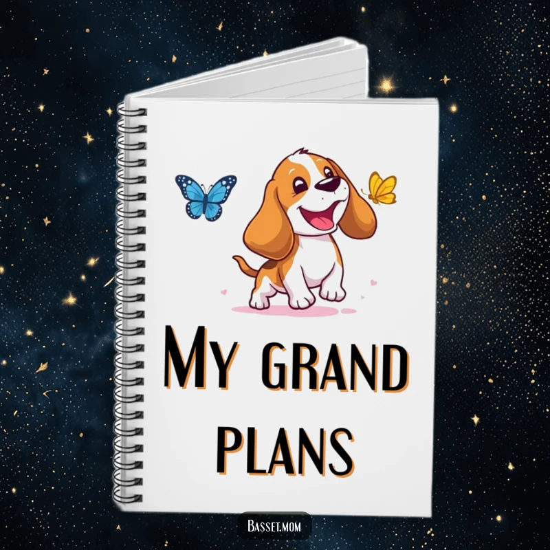 Funny Basset Hound Notebook: A droopy-eared dog joyfully chasing a butterfly, inspiring creativity, a perfect funny gift for note-taking.