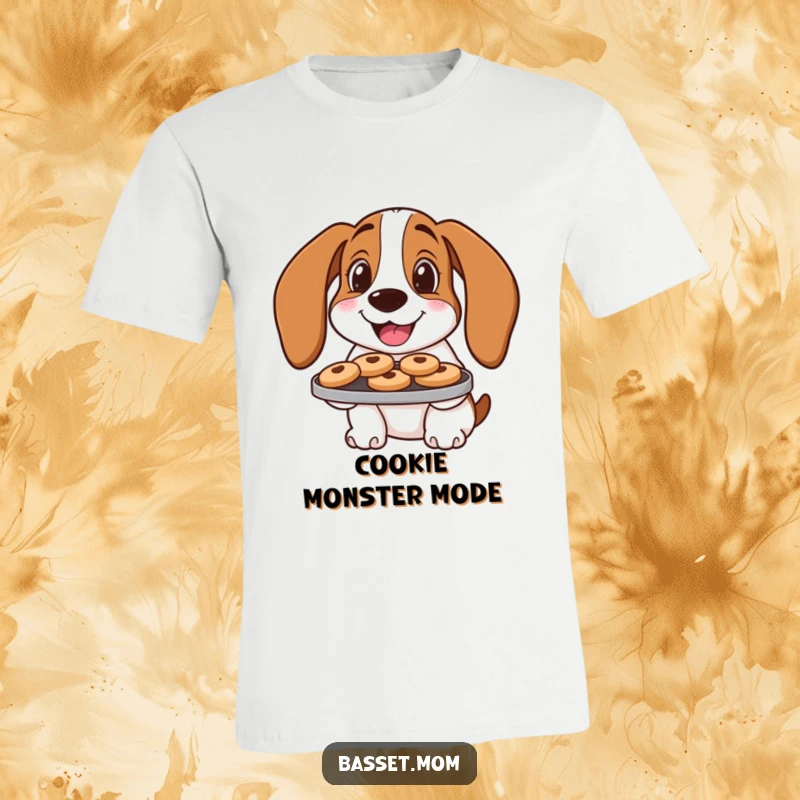 Funny Basset Hound T-Shirt: A dog with a warm smile offers a tray of delicious cookies.