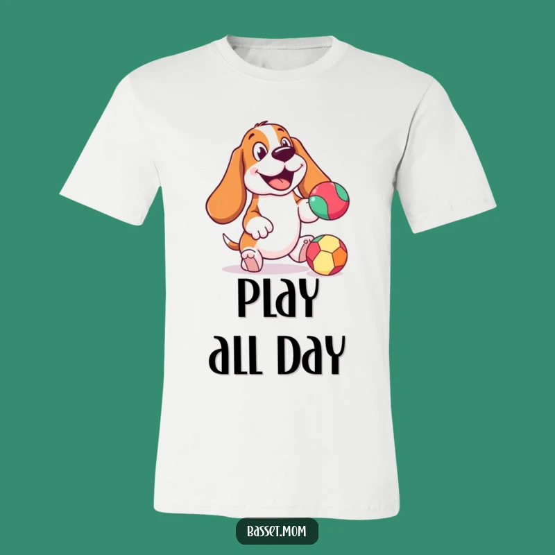 Funny Cheerful Basset Hound T-Shirt: Bouncing Ball - Playful Funny Gift