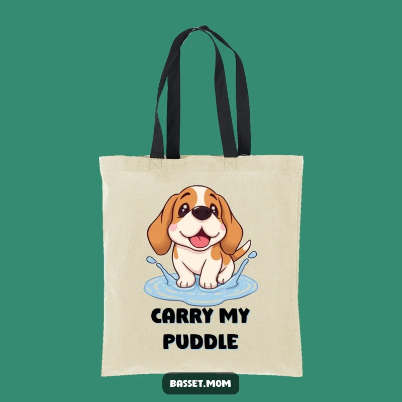 Funny Basset Hound Puddle Splash Tote Bag - Droopy Ear Dog Accessory Gift