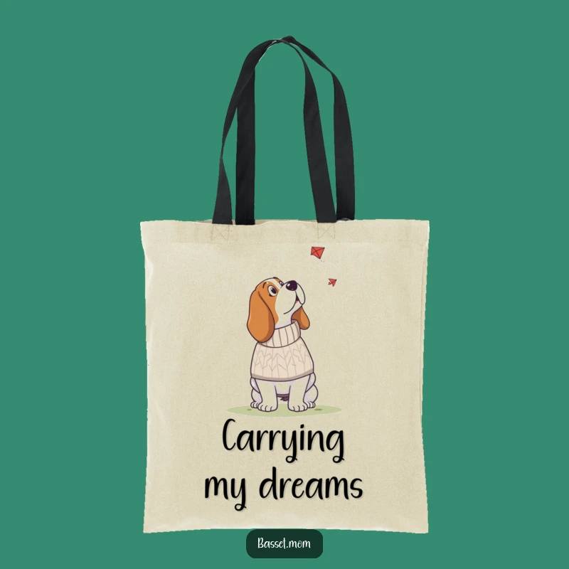 Funny Basset Hound Tote Bag: Sweater Weather and Kite Adventures
