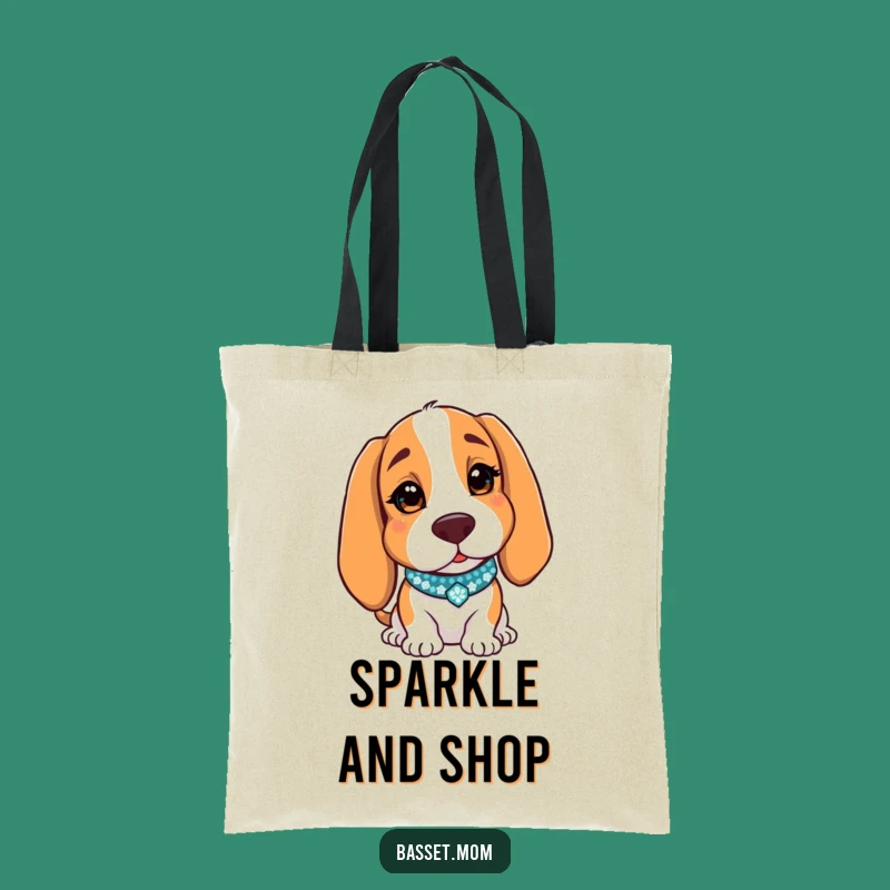 Funny Basset Hound Winking Tote Bag - Sparkly Collar Accessory Gift