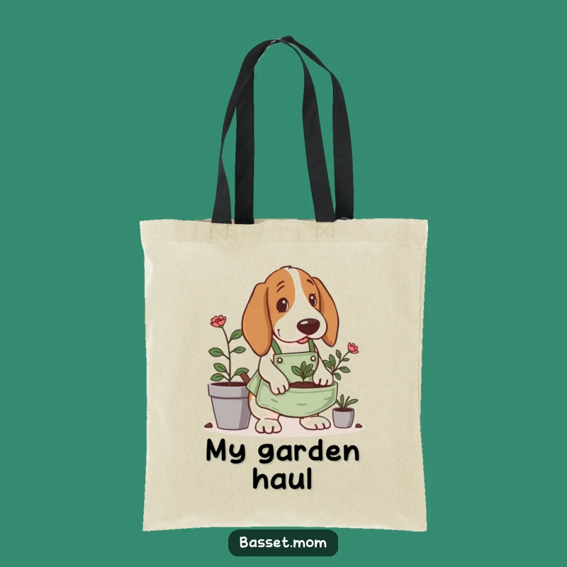 Funny Gardening Basset Hound Tote Bag: Tiny Apron Digging - Carry Your Garden Funny Gift