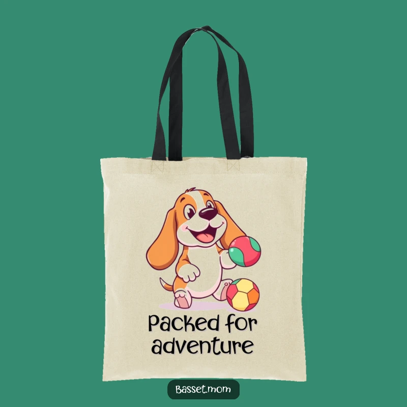 Funny Cheerful Basset Hound Tote Bag: Bouncing Ball - Carry Your Fun Funny Gift